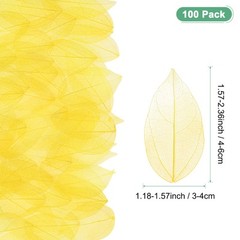 100-Pack Skeleton Leaves, Natural Rubber Leaves Vein[4-6cm, Dark Light Yellow]
