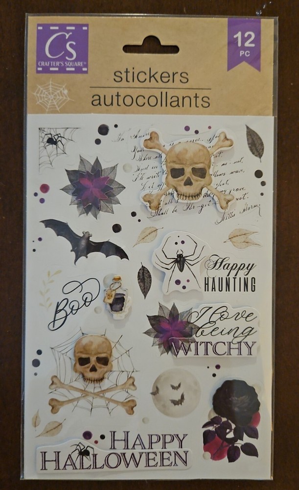 Crafter’s Square Halloween Gothic themed stickers «3D», skulls, bat, spiders NIP