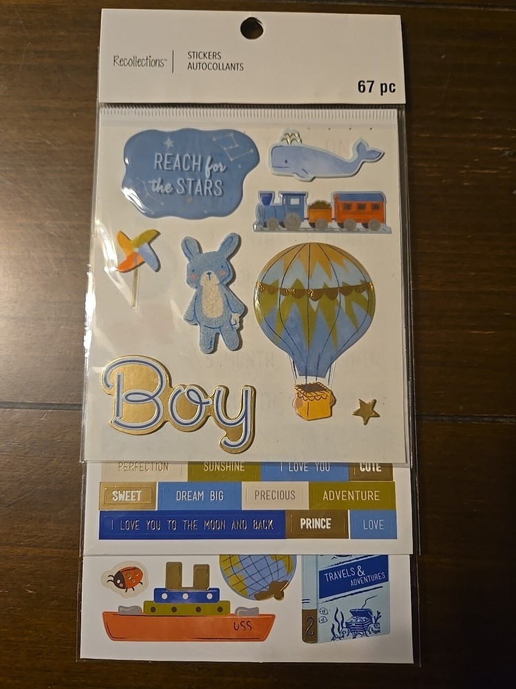 Recollections BABY BOY 67 PC 3 PAGES Scrapbooking Stickers