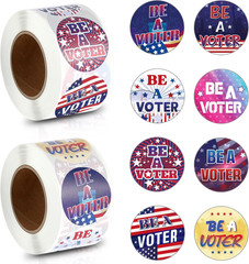 2 Rolls/ 1000 Pcs Be a Voter Stickers 1.5 Inch Vote Stickers White Red Blue roun