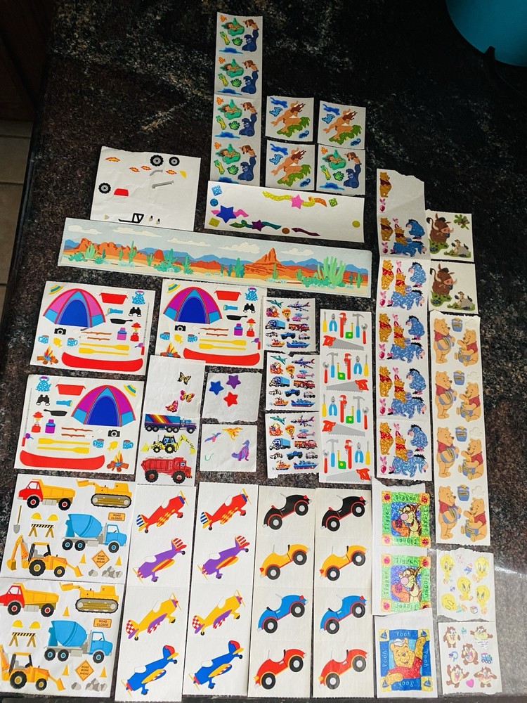 Big Lot of VTG Stickers Sandy Lion & Mrs Grossman – Fuzzy, Shimmery & Character