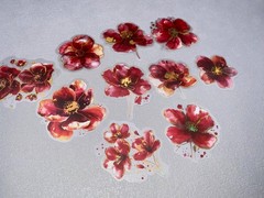 Red flower PET Stickers Pack | flower gold foil watercolor themed PET Sticker