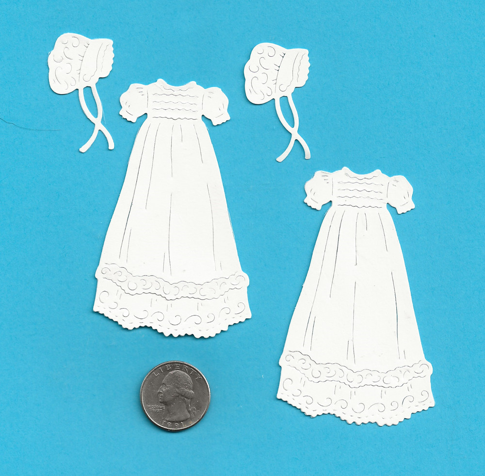Christening Dress Die Cuts, Baptismal Dress Die Cuts, 2 gowns, 2 bonnets, Baby