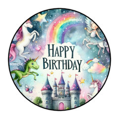30 HAPPY BIRTHDAY FANTASY ENVELOPE SEALS STICKERS LABELS TAGS 1.5″ ROUND CASTLE