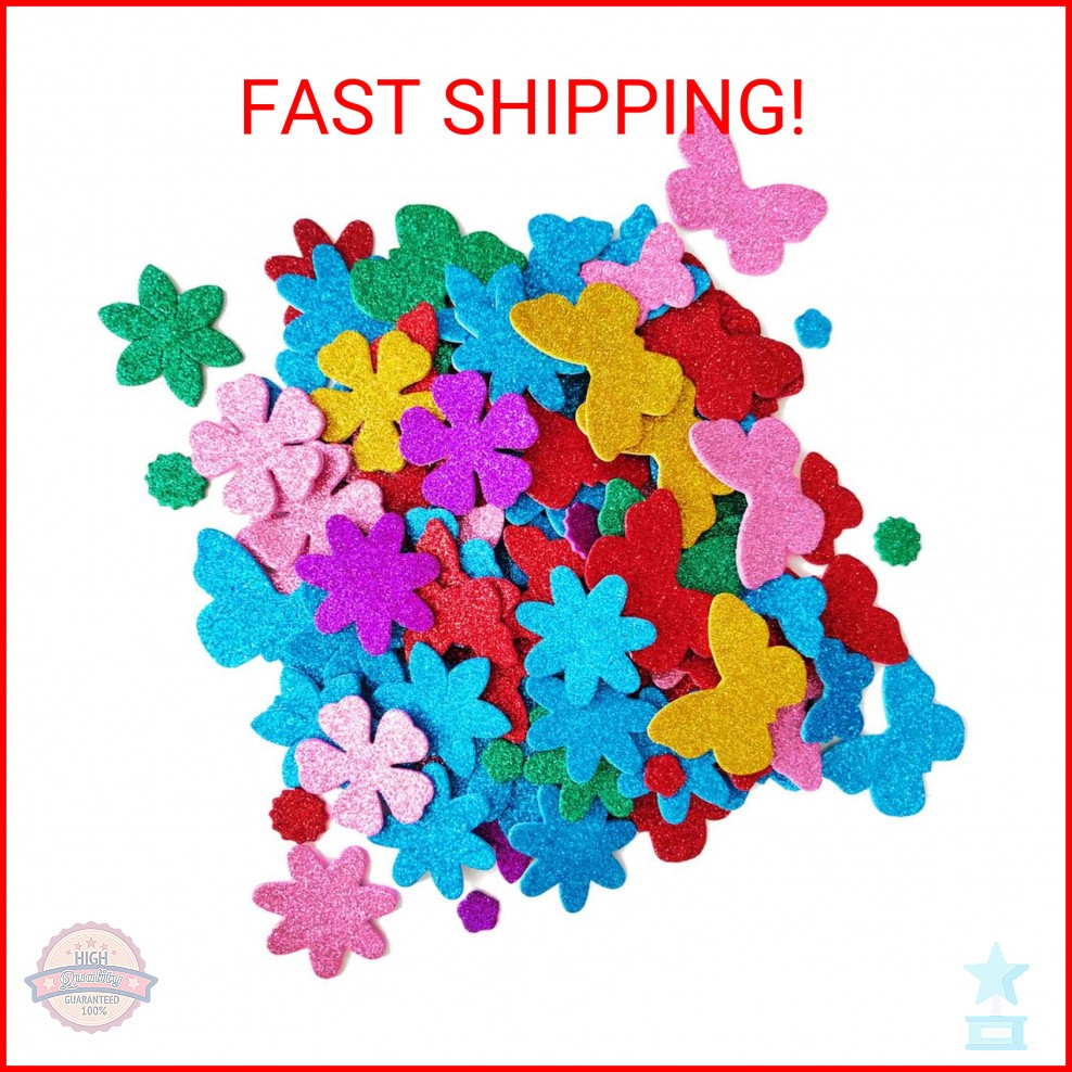 Glitter Foam Flower and Butterfly Shapes Stickers, Self-Adhesive Stickers Kid’s