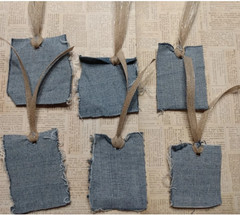 Six OOAK Junk Journal Denim Tags Ephemera Scrapbooking VTG Embellished Handmade