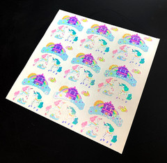 9 mod UNICORN SANDYLION PRINCESS vintage UNCUT sticker PRISM prismatic glitter