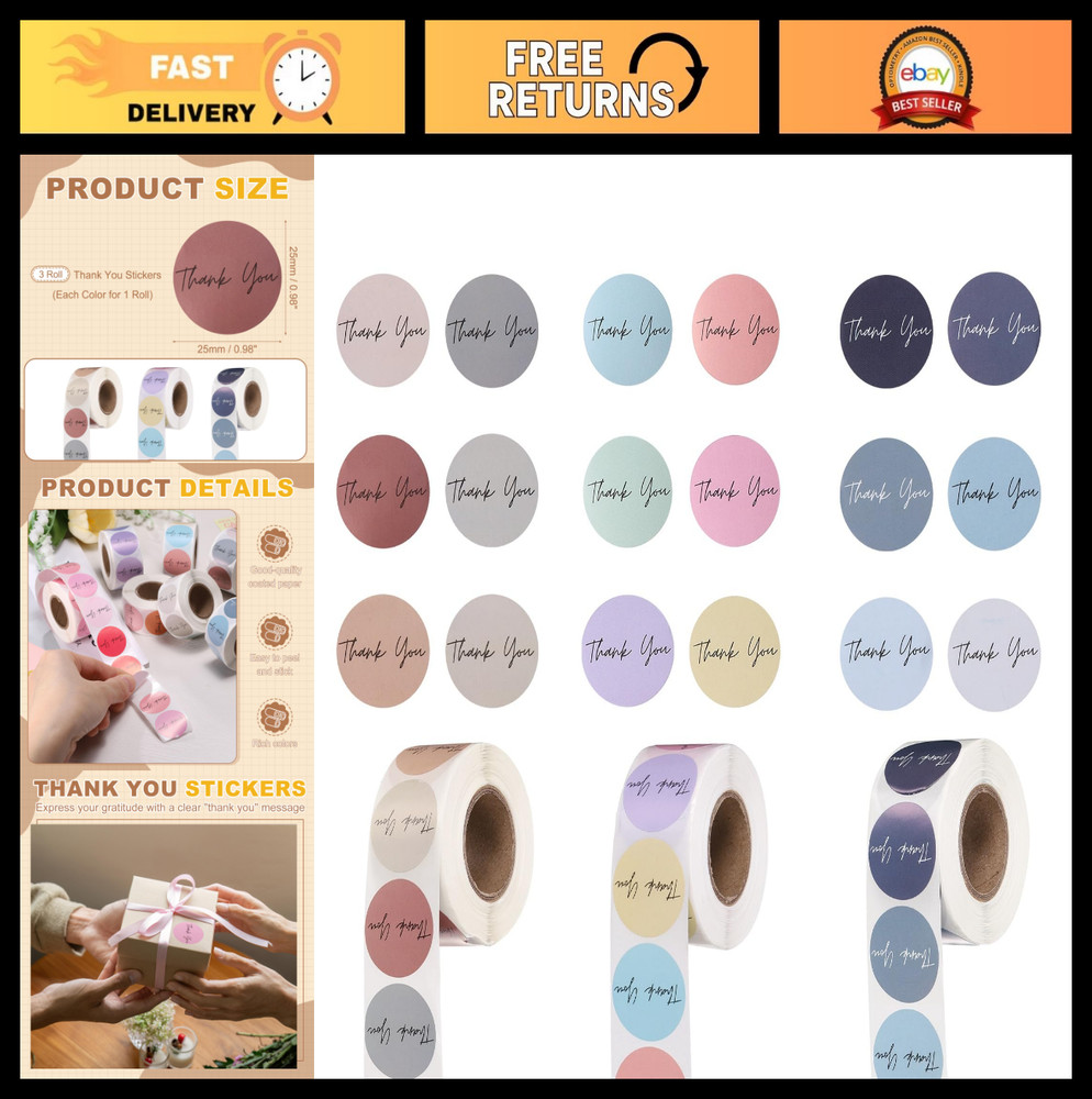 1500Pcs Thank You Stickers – Cute Round Self-Adhesive Labels for Packaging