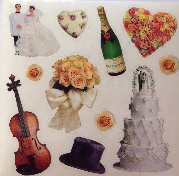 WEDDING DAY Sticker(11pc)Approx.4″x 4″ Paper House•Bride•Groom •Cake•Flowers•