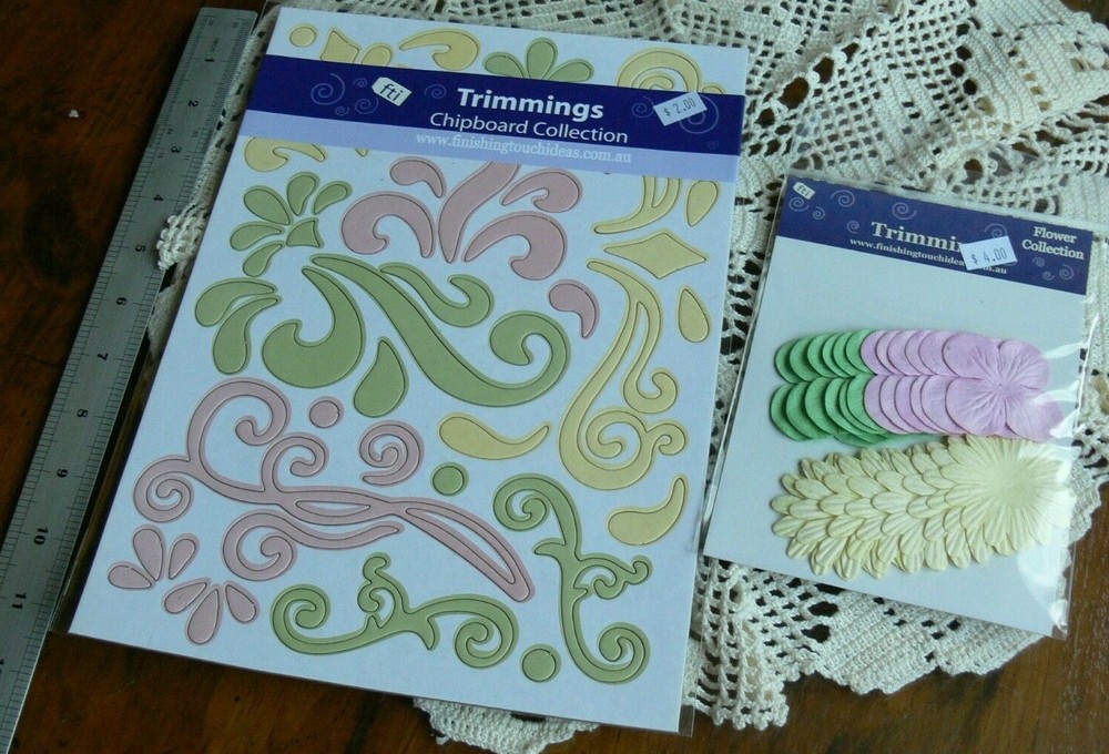 A4 CHIPBOARD Flourishes BABY Sheet PINK LEMON GREEN Scrolls & Flowers – fti L6