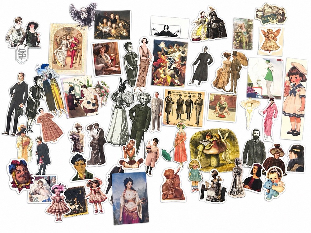 50 Vintage People Stickers Victorian Edwardian Portrait Ephemera Scrapbook Lot