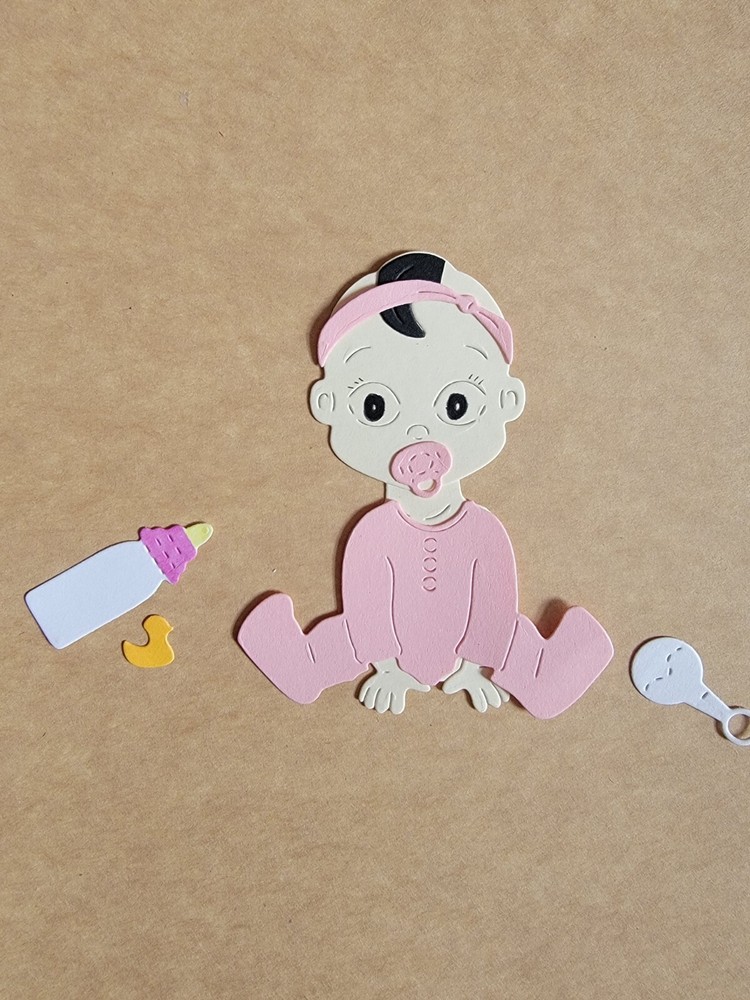 Cute Baby Girl With Binky, Rattle & Toys cardstock Diecuts scrapbook & Cards