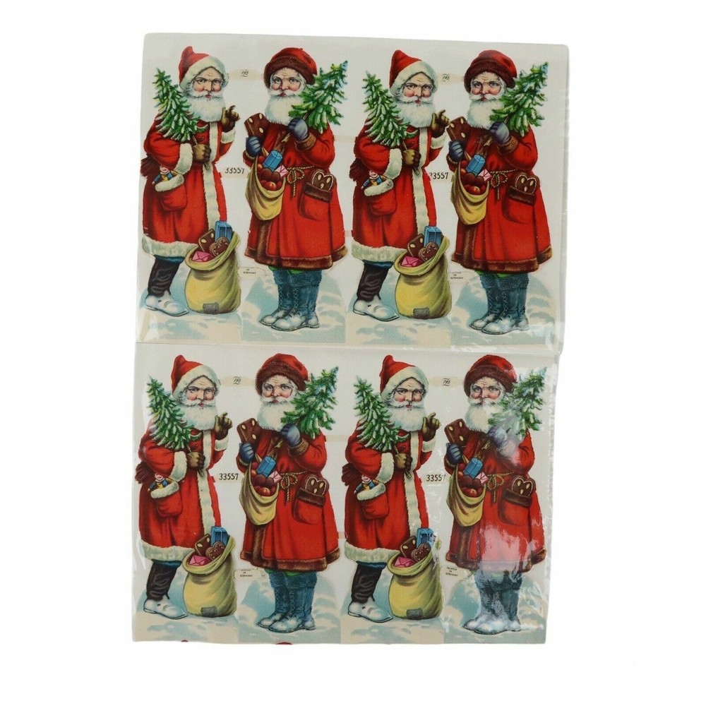 Vintage German Die Cut Santa Claus Scrap Sheet Lithograph Christmas