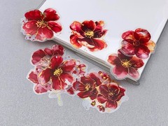 Red flower PET Stickers Pack | flower gold foil watercolor themed PET Sticker