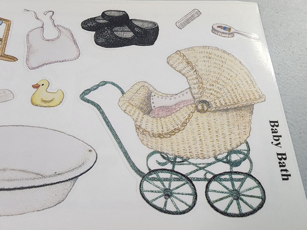 Baby Bath Cradle Buggy Vintage Tumblebeasts Clear Stickers Scrapbooking 2003 NOS