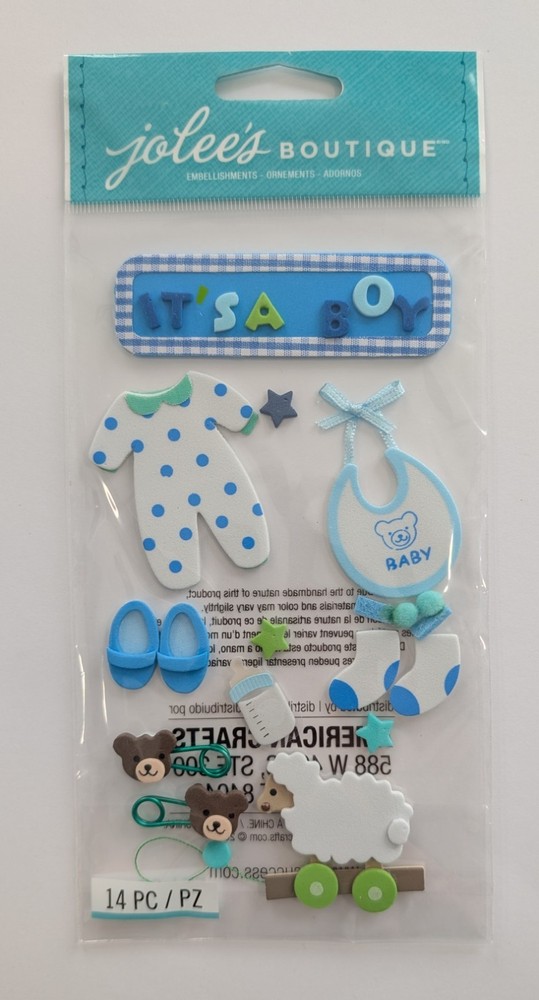 Jolee’s It’s A Baby Boy Foam Scrapbooking Stickers Clothes Toys Bib Bottle Shoes