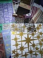 Craft Lot. Scrapbk New Stencils Stickers Stamps. Colorful Paper Sheets/square.