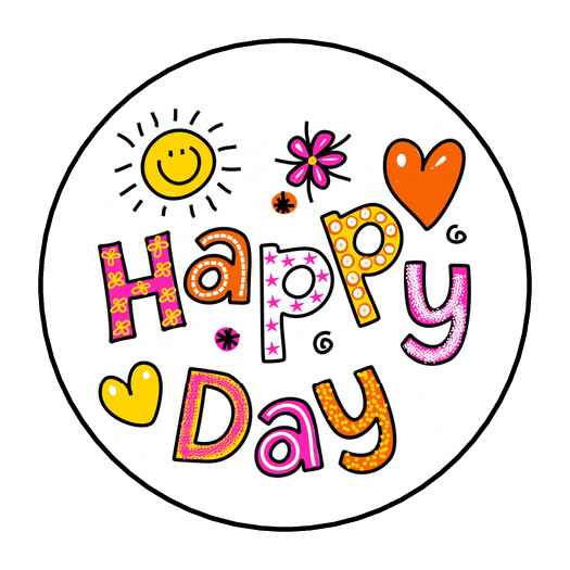 30 HAPPY DAY ENVELOPE SEALS LABELS STICKERS 1.5″ ROUND SUNSHINE HEARTS FLOWERS