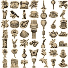 50 Sheets Industrial Vintage Stickers – Tea-Stained Doodles for Coffee Shop Deco