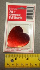 3 Vintage Packs of 20, 2″ Red Gummed Foil Hearts – 60 Total – new