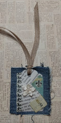 Six OOAK Junk Journal Denim Tags Ephemera Scrapbooking VTG Embellished Handmade