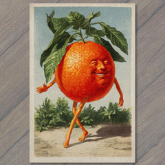 STICKER Dancing Orange Man Vintage Fruit Character Whimsy Retro Cheerful