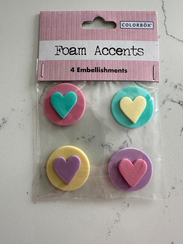 Colorbok Foam Accents 4 Embellishments ~ Circle’s w/Hearts Scrapbooking Crafts
