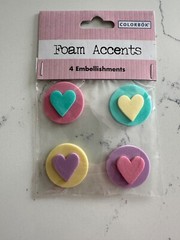 Colorbok Foam Accents 4 Embellishments ~ Circle’s w/Hearts Scrapbooking Crafts