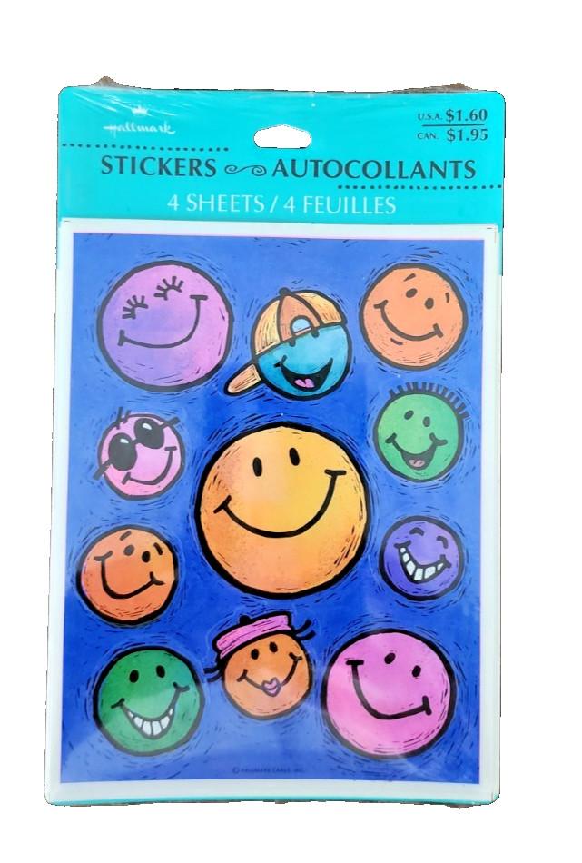 Sealed Vintage Hallmark Stickers Cool Funny Smiley Faces – 4 shts