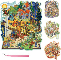 4 Sets Large 3D Scene Stickers for Miniature Room – Oil Painting Style
