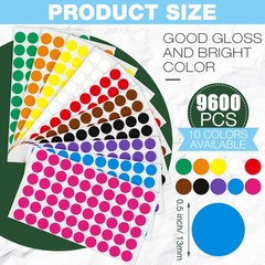 Epakh 9600 Pieces 1/2 Inch Round Color Circle Dot Sticker Labels 10 Assorted …
