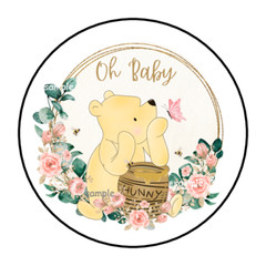 30 CLASSIC WINNIE THE POOH OH BABY SHOWER STICKERS ENVELOPE SEALS LABELS 1.5″