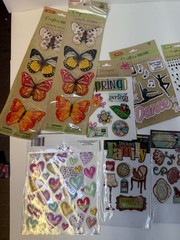 Large Scrapbooking Sticker Lot 10+ Packs Butterflies Gems Hearts Dance Craft Emb
