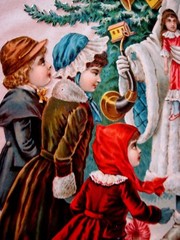 Large 1800’s Christmas Die Cut w/ Stunning Angels Handing Out Toys to Children *