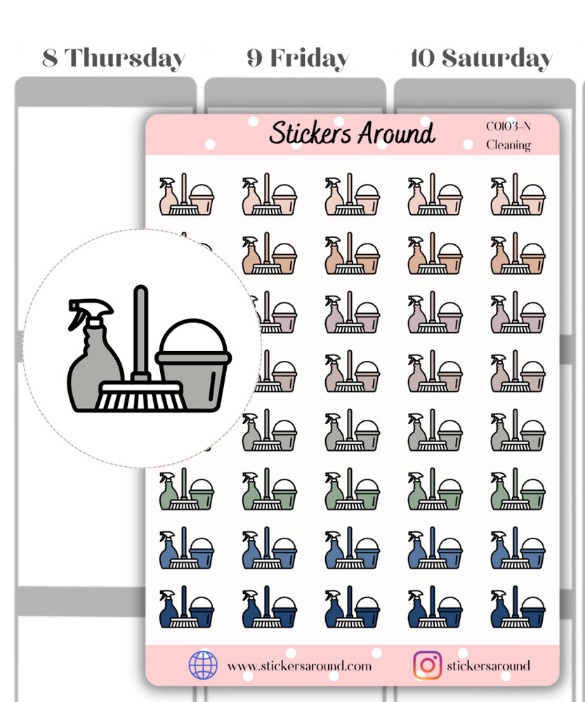 Neutral Cleaning Icon Planner Stickers, Chores Icon Stickers, Calendar & Journal