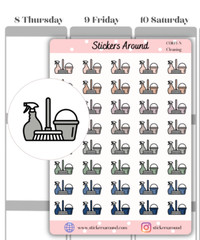 Neutral Cleaning Icon Planner Stickers, Chores Icon Stickers, Calendar & Journal