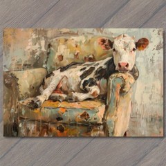 STICKER Cow On Couch Sofa Chair Calf Cute Fun Painting Unusual Country Farm