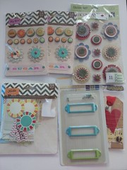 SCRAPBOOK embellishment LOT of 6, labels, brads, tags, journaling die cut craft