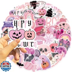 50pcs Pink Halloween Stickers,Pink Ghost and Pumpkin Sticker Kawaii Ghost Sty