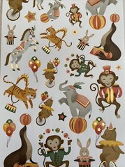 Stickers Circus Animals Monkey Bunny Tiger Matte Finish Paper Foil Accents New