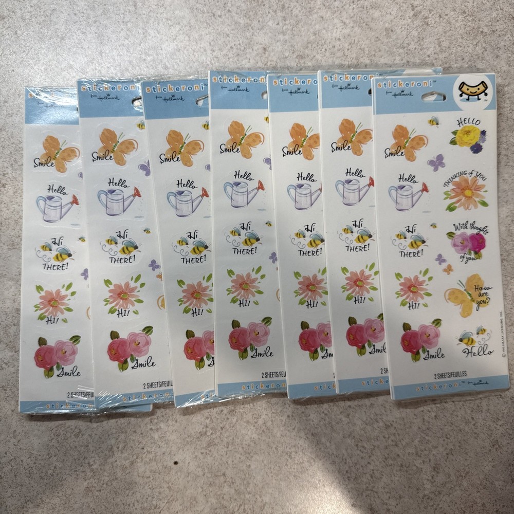 Lot of 7 VTG y2k Stickeroni Hallmark Sticker Sheets Flowers Spring Greetings