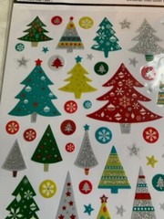 2 SHEETS – CHRISTMAS STICKER GLITTER TREES MULTI-SIZES-SHAPES 126PCS – 2 SHEETS
