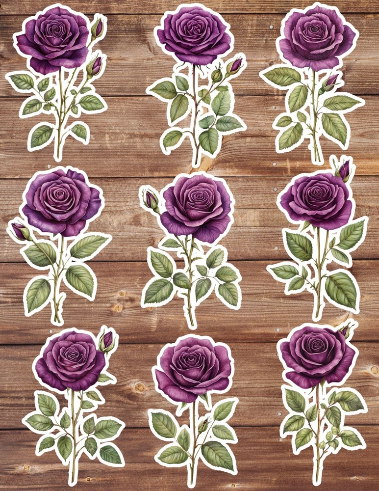 Purple Rose Die Cut Vinyl Stickers Set Scrapbooking Laptop WaterBottle