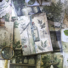 160 Sheets Vintage Flower Scrapbook Paper Green Collage Flowers No Repeating Pat