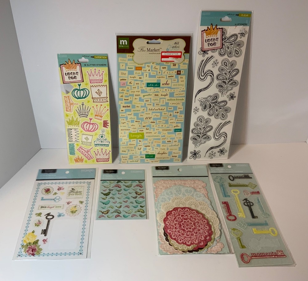 Colorbok Sticker Lot (7) Lucky You & Flea Market Clear Acetate Glitter Crowns