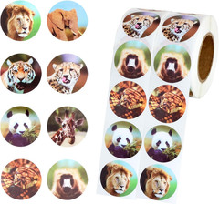 2 Rolls of 500 PCS 1-Inch round Zoo Animal Stickers for Scrapbooking & Decor