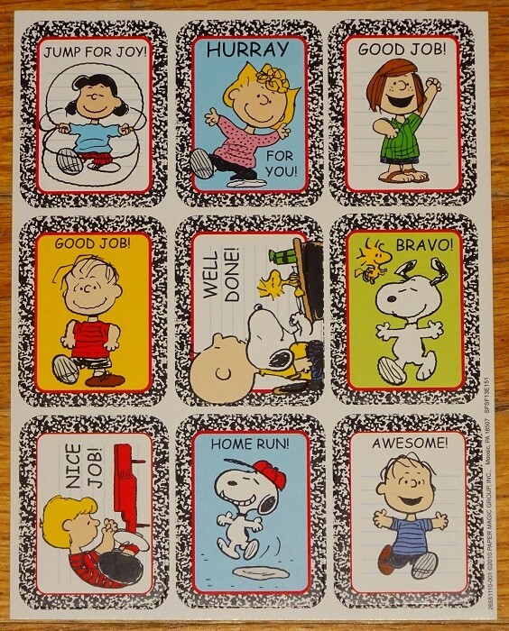 EUREKA PEANUTS GANG REWARD STICKERS~CHARLIE BROWN~SNOOPY~LUCY~LINUS~SALLY+