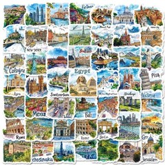 50 Pcs Retro European World Travel Cities Vinyl Waterproof Journal Refrigerator