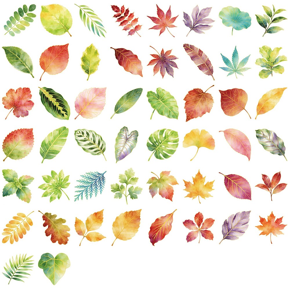 50 Pcs Gold Foil Leaf Stickers PET Transparent Waterproof Decals for Journal Pho