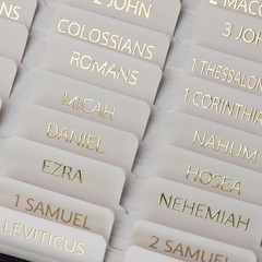 UPAFEXXI-Laminated Bible Tabs with Book Summaries(3D Gold Summaries Cream